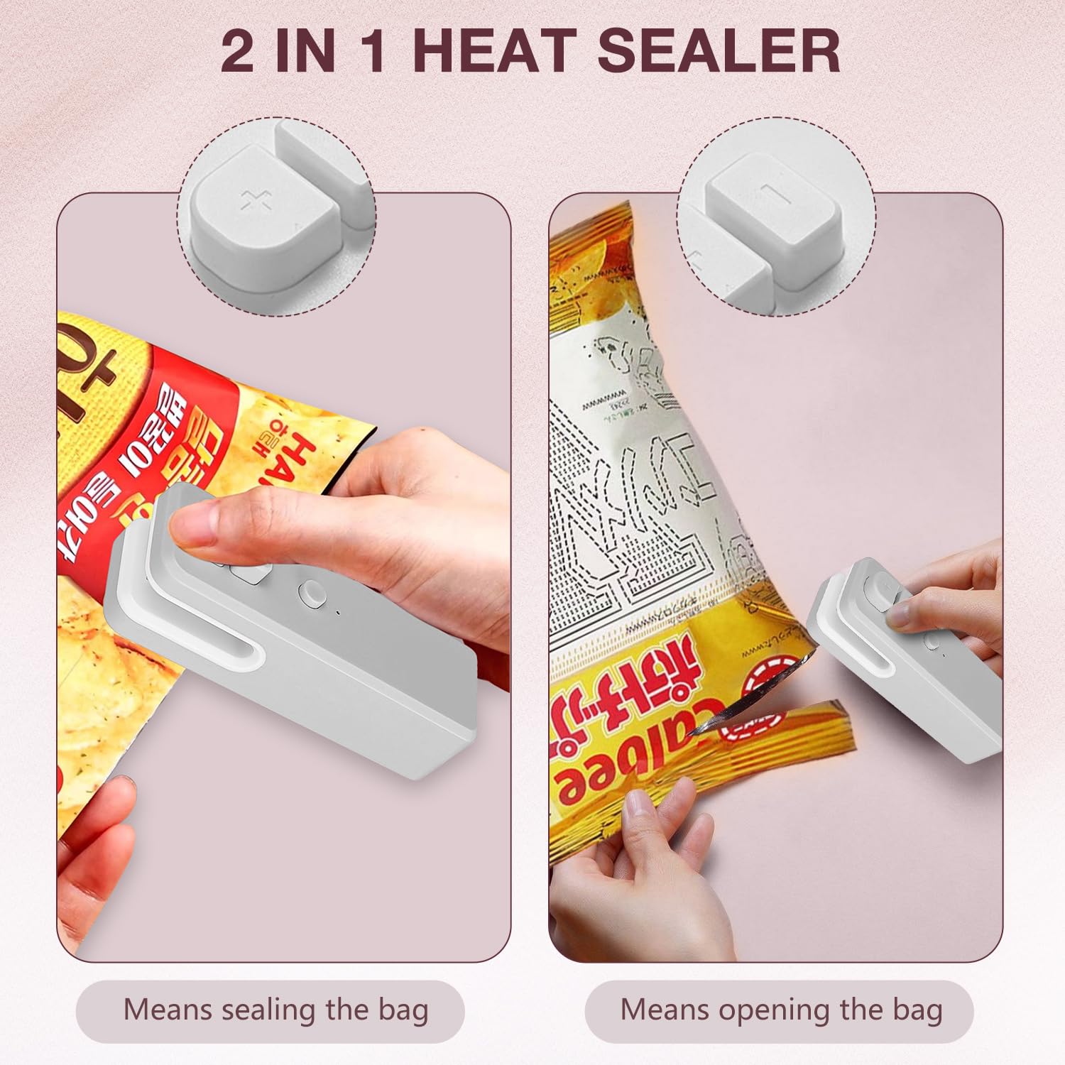 Mini Bag Sealer, 2024 Upgrade USB rechargeable Bag Sealer 2 in 1 Bag Sealer and Cutter Magnetic USB Rechargeable Mini Sealing Machine Heat Seal Tool for Plastic Bags,Snack Bags((Gray)