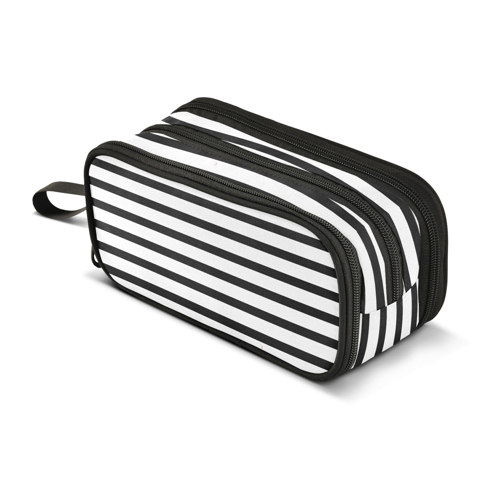 J JOYSAY White Black Striped Pencil Case Pouch Big Capacity Pencil Bags with Zipper Portable Pencil Box Large Art Bags for Adults Kids Teens