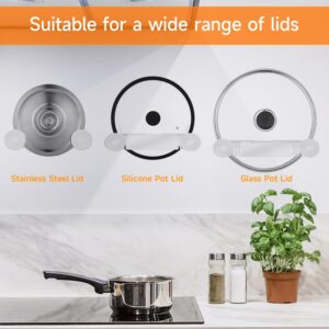 Qicaitulife 4 Pack Adjustable Pot Lid holder，Pan Cover Organizer Fits 6" to 14" lid, Adhesive Wall Mount Pots Lid Storage for Kitchen Cupboard 、Cabinet Door (white)