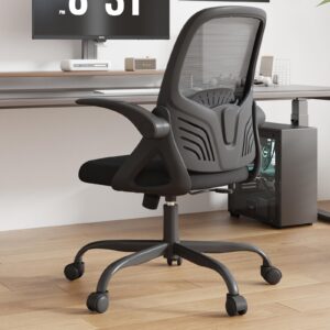 novilla home office computer desk chair, high back ergonomic desk chair with adjustable lumbar support and height, swivel task chair with flip-up armrests, black