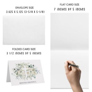 Rustic Elegance Thank You Cards with Envelopes (25 Pack) All Occasion Notecards Perfect for Baptism, Funeral, Religious Ceremonies, Sympathy - White Floral with Cross & Greenery Folded Stationery Set