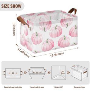 Takiito Pink Pumpkins Storage Bin for Organizing Shelves, Fabric Storage Basket with Handles for Books Toys Closet, 1 Pack