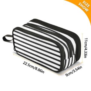 J JOYSAY White Black Striped Pencil Case Pouch Big Capacity Pencil Bags with Zipper Portable Pencil Box Large Art Bags for Adults Kids Teens