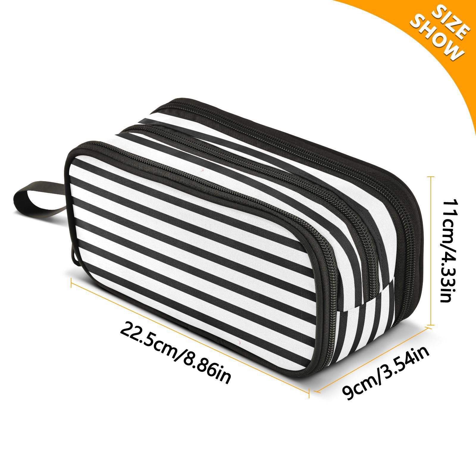 J JOYSAY White Black Striped Pencil Case Pouch Big Capacity Pencil Bags with Zipper Portable Pencil Box Large Art Bags for Adults Kids Teens