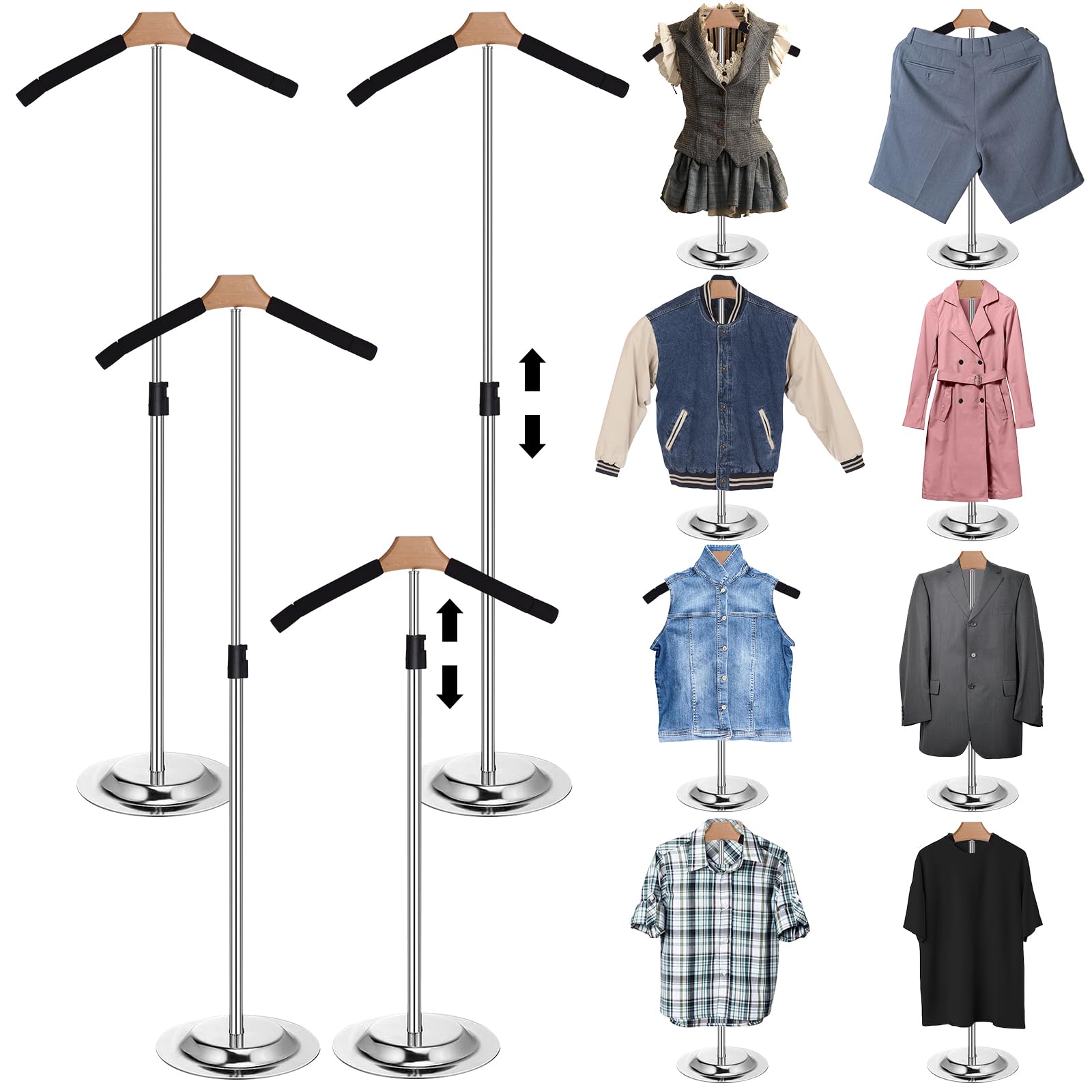 Youdaju 3 Pack Adjustable T-Shirt Display Stand,20-28" Height Shirt Display Shoulder Stand Shirt Rack Steaming Clothes Holder Sturdy Clothing Rack for Retail Vendor T Shirt Display Stand for Shops