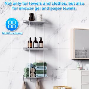 Foirfe 3 Tier Wall Mounted Bathroom Towel Storage Rack with Wood Shelf Space Saving Solution for Small Bathrooms Stylish and Functional Sliver Design