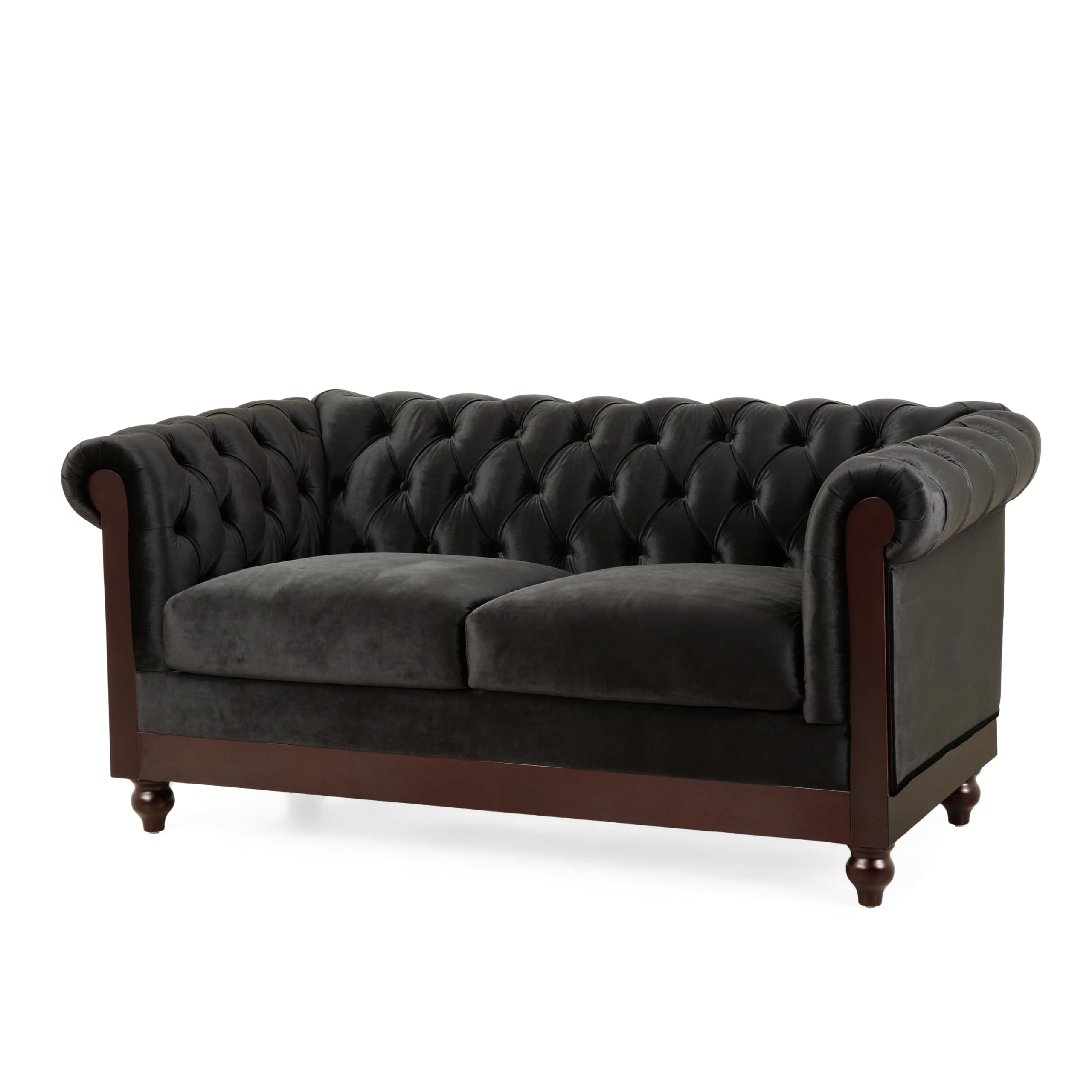 LUMISOL 59" Chesterfield Loveseat with Rolled Arms, Modern Velvet Sofa 2-Seater Tufted Couch with Nailhead and Solid Wood Legs for Living Room, Bedroom, Office, Black