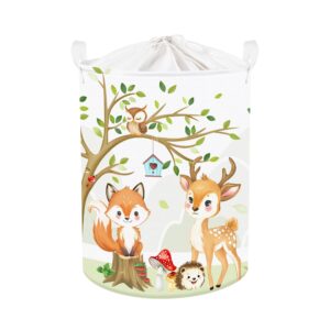 clastyle 45l large forest animal kid laundry hamper with handle for boy girl collapsible white fox clothes toy storage basket with lid for nursery