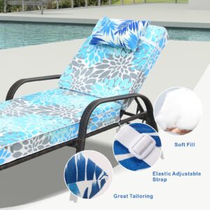 JMGBird Outdoor Pillow for Chaise Lounge Chair Set of 2 Waterproof Headrest Pillow Lumbar Pillows with Insert & Adjustable Elastic Strap for Beach Poolside Patio Office, 10x16 Inch