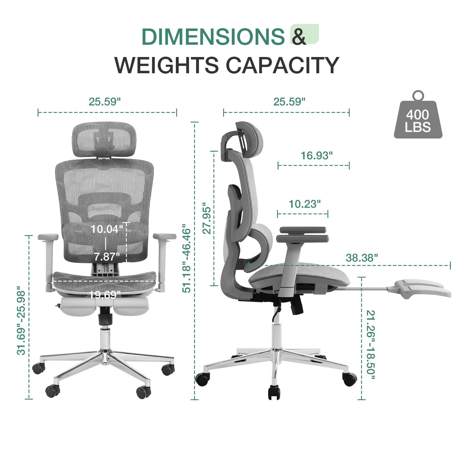 Novilla Ergonomic Office Chair, Adjustable Headrest with 3D Armrest, Office Chair with Adjustable Lumbar Support, Retractable Footrest, Mesh Office Chair High Back Gaming Chair, Grey