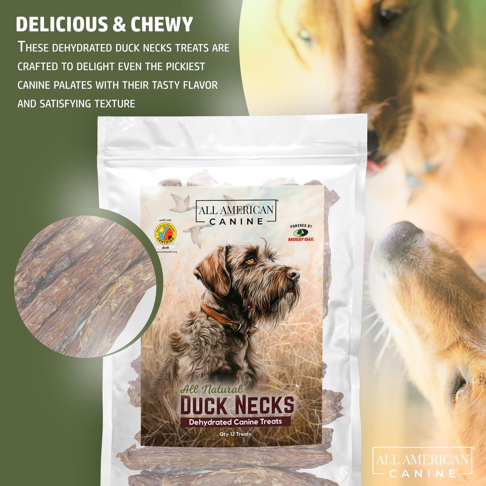 All American Canine Duck Necks Natural Single Ingredient Chewy Digestible Low-Fat Dehydrated Dog Treats for Training, Rewarding, Teeth Cleaning - 12 Treats