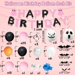 Halloween Pink Birthday Party Decorations Balloon Arch Foil Balloon Banner Bat Hanging Swirl for Halloween Happy Boo Day Baby Shower Party Supplies