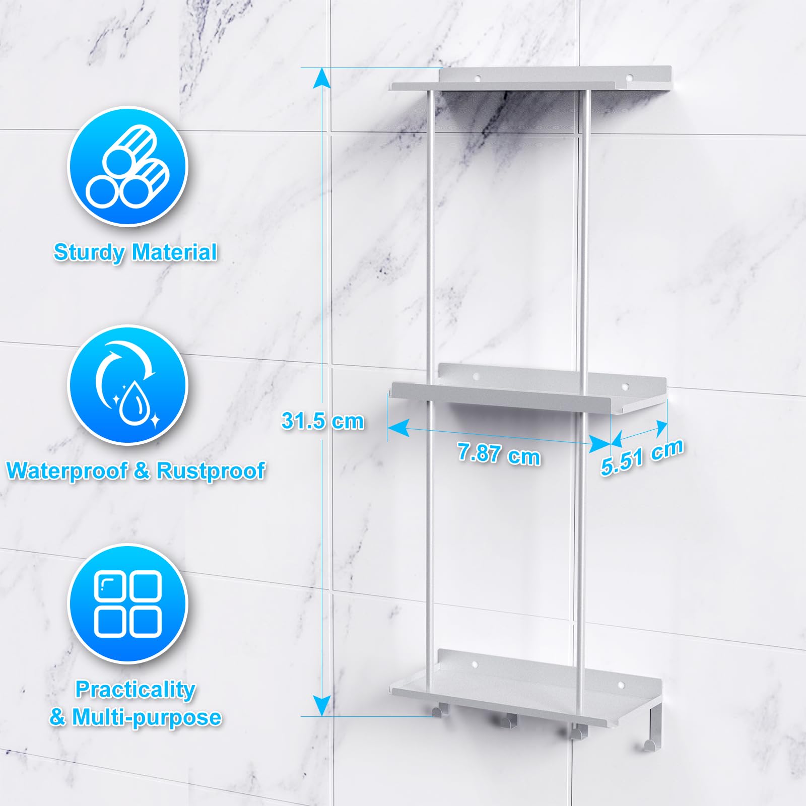 Foirfe 3 Tier Wall Mounted Bathroom Towel Storage Rack with Wood Shelf Space Saving Solution for Small Bathrooms Stylish and Functional Sliver Design