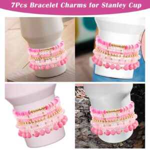 Bracelets for Stanley Cup Accessories, 7Pcs for Stanley Cup 40 oz&30 oz, Attachments for Stanley Decorations (Pink)