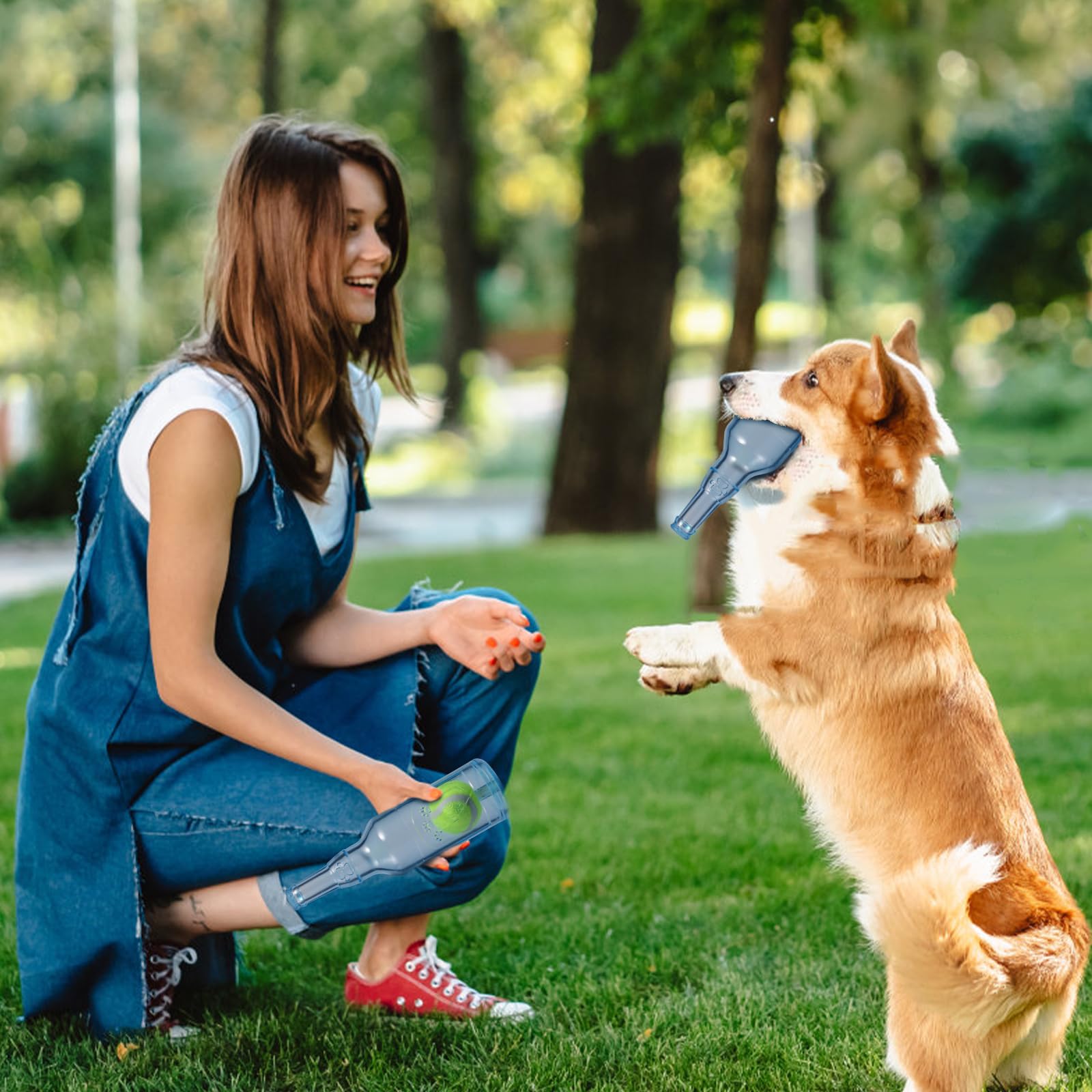 Metionc Dog Toys for Aggressive Chewers,Rubber Bottle Dog Toy Contains Tennis Ball,Indestructible Dog Toys for Large Dogs, Durable Dog Toys, Squeaky Dog Toys (Blue, L)