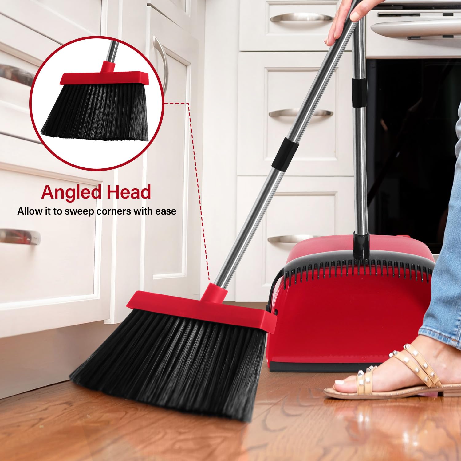 MOPPLEX Broom and Dustpan Set Combo, Kitchen Broom and Dustpan for Easy Sweeping, Premium Broom and Dustpan Set for Home Cleaning, Perfect Dust Pan and Broom Set for Home, Kitchen, and Office