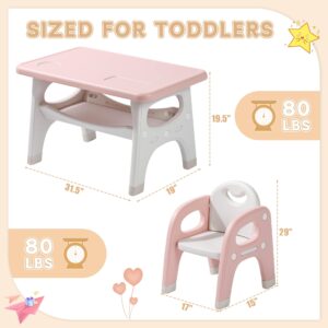 SINKIPA Kids Table and 2 Chairs Set, Toddler Activity Table Set with Storage Shelf, Toddlers Table and Chairs Set with Anti-Slip Foot Covers, Tables for Reading, Drawing, Eating, Playing