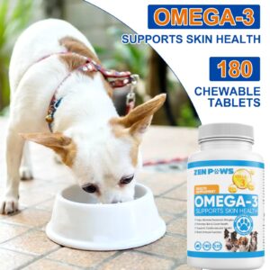 Omega 3 Fish Oil for Dogs - 180 Count Tablet Treats – Helps Shedding, Skin Allergy, Itch and Dry Skin Relief, Hot Spots - Joint Health - Skin and Coat Supplement - Salmon Oil - Duck Flavor