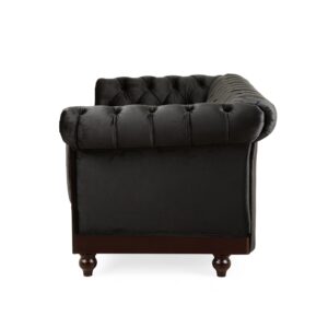 LUMISOL 59" Chesterfield Loveseat with Rolled Arms, Modern Velvet Sofa 2-Seater Tufted Couch with Nailhead and Solid Wood Legs for Living Room, Bedroom, Office, Black