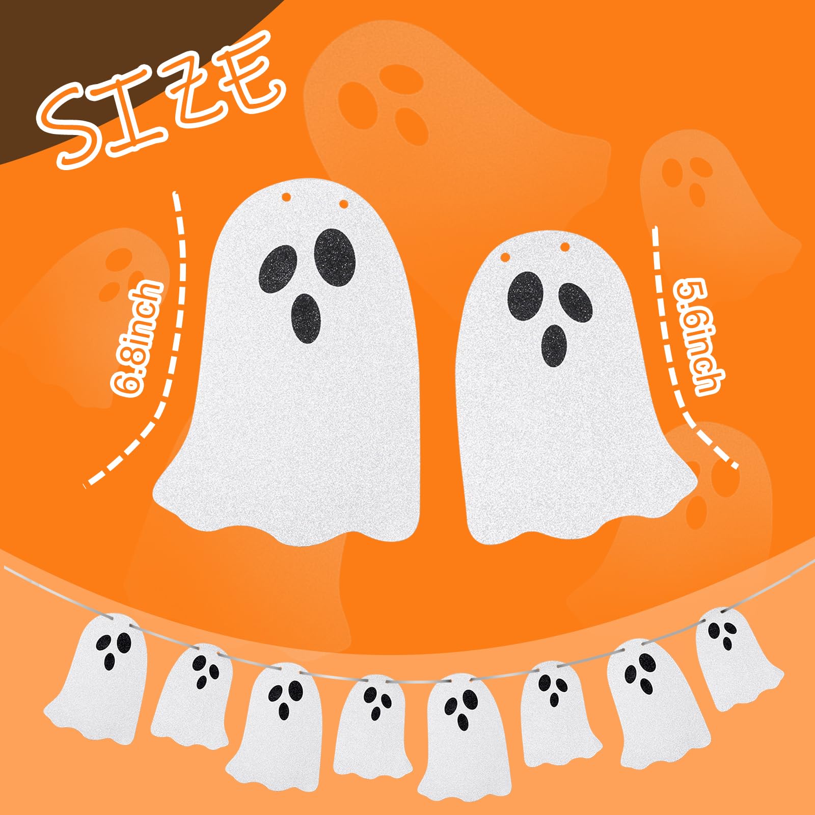 Ngdhkd 3 Pack Halloween Hanging Ghost Banner Decoration Halloween Party Ghost Banner Glitter Ghost Garland Decoration for Haunted Houses Indoor Outdoor Room Decoration