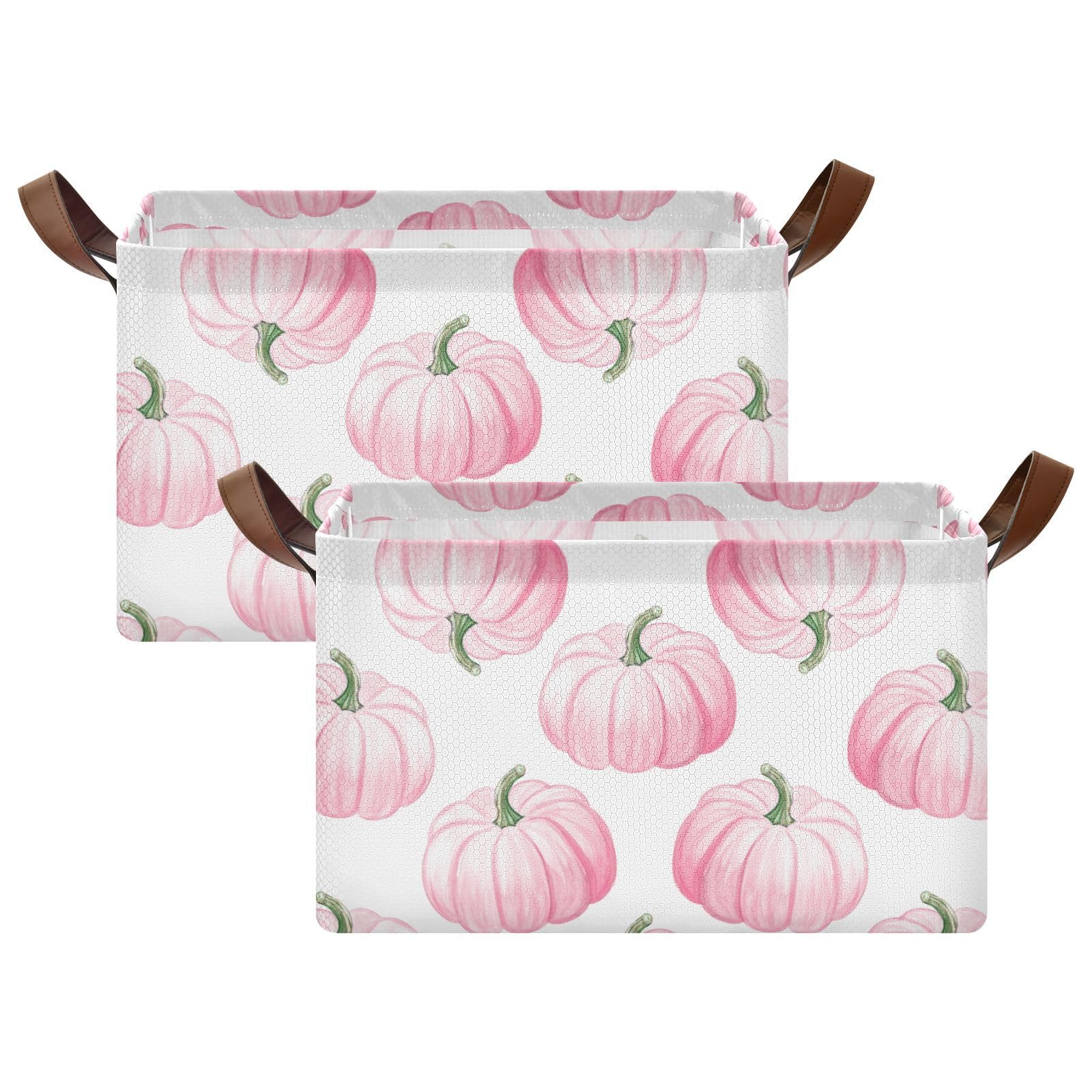 Takiito Pink Pumpkins Storage Bin for Organizing Shelves, Fabric Storage Basket with Handles for Books Toys Closet, 1 Pack