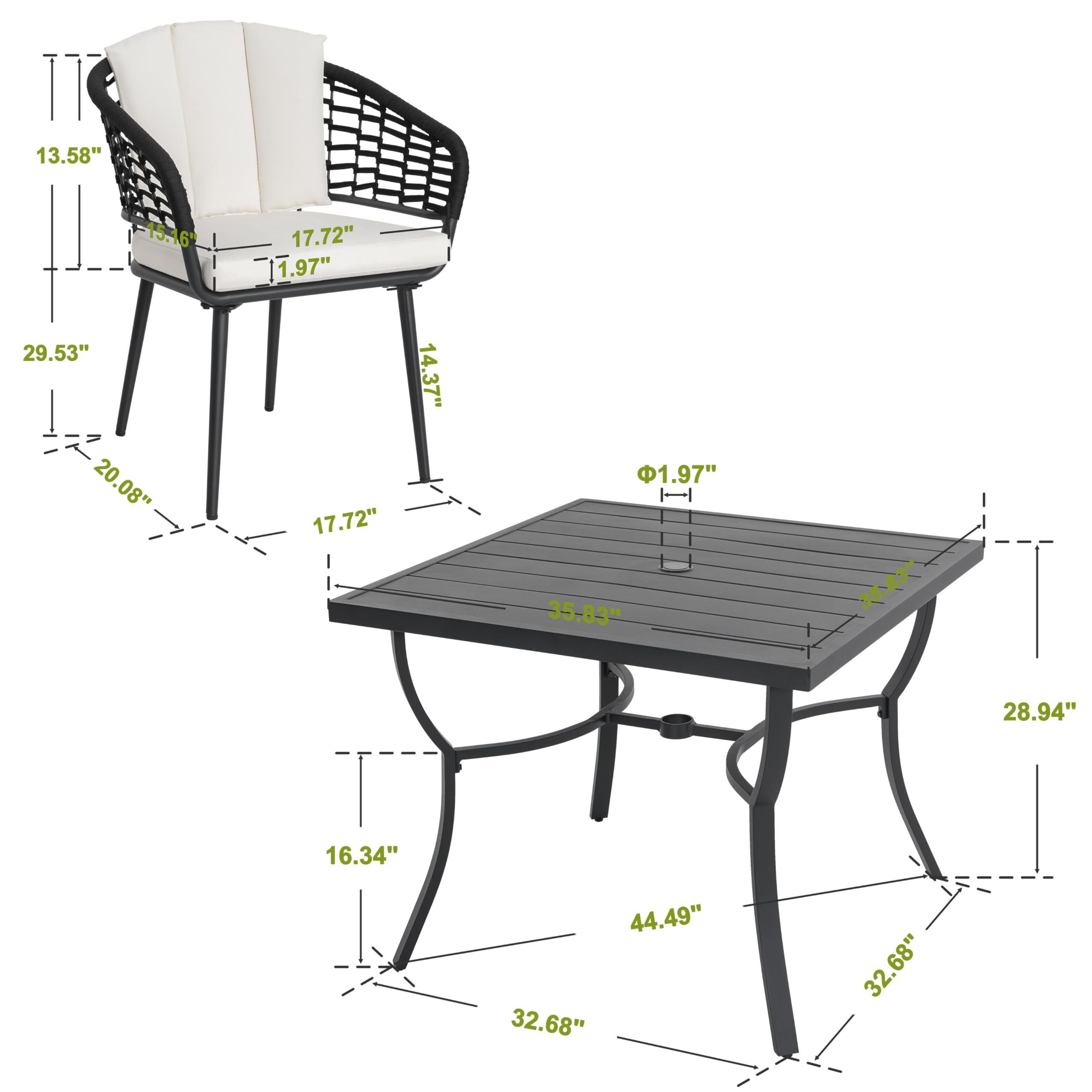 NUU GARDEN 5 Pieces Outdoor Dining Sets with Patio Aluminium Dining Table and 4 Wicker Rattan Chairs Modern Furniture Cushions Sets for Backyard Indoor Decor Kitchen,Black and Beige