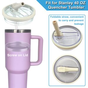 40 OZ Tumbler Lid Replacement for Stanley Quencher, 2 Pack Flip Straw Replacement Lids with 2 Straws for 40 OZ Tumbler, Spill Proof Tumbler Lids for Stanley Cup, Black