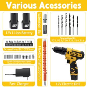 DEVONIC Cordless Drill Set,12V Electric Drill with Lithium Battery and Charger,3/8"Keyless Chuck,25+1 Torque Setting and 28pcs Drill Screwdriver Bits