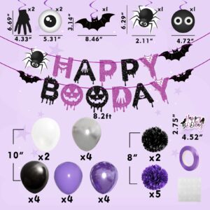 Halloween Birthday Party Decorations Balloon Banner Paper Pompom Cake Topper Hanging Swirl for Halloween Happy Boo Day Party Supplies