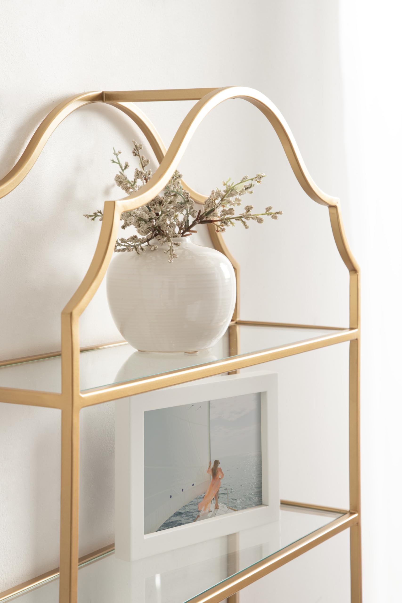 Kate and Laurel Leanna Scalloped Three-Tiered Wall Shelf, 20 x 32, Gold, Decorative Floating Shelf Storage and Wall Organizer for Bathroom Over Toilet Storage or Display