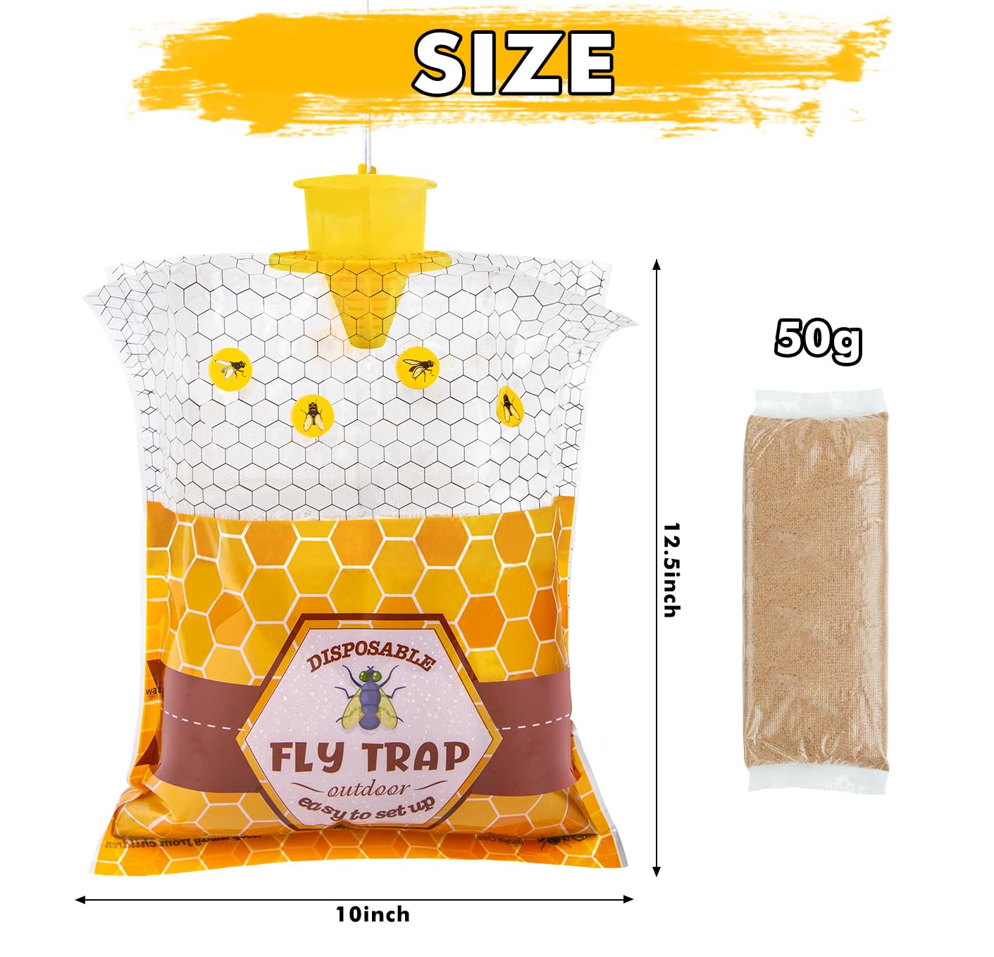 Big Fly Traps Outdoor Hanging, 8 Natural Pre-Baited Fly Bag Outdoor Disposable, Fly Hunter Stable Horse Ranch Fly Trap, Fly Catcher Killer Repellent Control for Mosquito Bug Barn Farm Patio & Camping