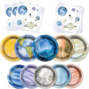 60pcs first trip around the sun space party plates and napkins outer space party decorations space party galaxy planet dinner plates solar system party tableware set for birthday baby shower supplies