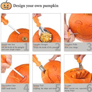 Pumpkin Carving Kit, Halloween Decorations Stainless Steel Pumpkin Carving Tools, Pumpkin Carving Kit for Adults, Carver Tool with Carrying Bag, Family DIY Carving Pumpkins Gift (17PCS)