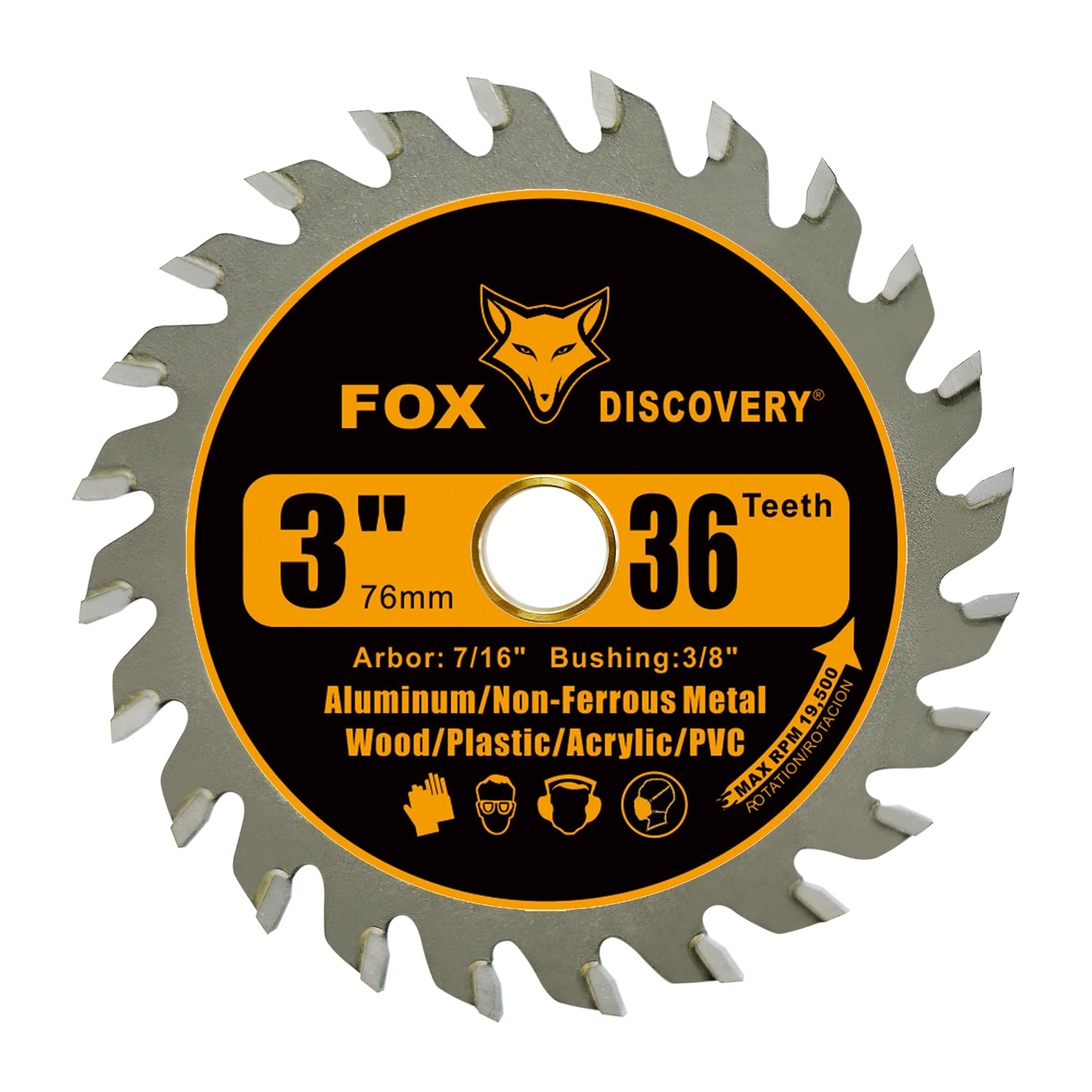 Fox Discovery 3 Inch 36T Circular Saw Blade Compatible with Dremel Saw-MAX, DeWalt, RotoZip Saws, Rigid 3" Multi-Material Saw, Cuts for Woods, Plastic, PCV, Acrylic, Aluminum, 7/16" Arbor - 3 Pack