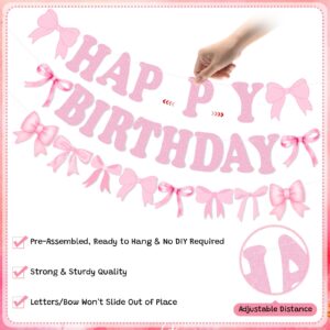 Bow Happy Birthday Banner Garland, Pre-Strung Pink Coquette Bow Birthday Banner for Girls Bow Birthday Party Decorations, Coquette Birthday Decortions, Bow Party Decorations