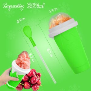 Slushy Maker Cup - DIY Magic Slushy Maker Squeeze Cup, Portable Smoothie Squeeze Cup for Juices, Milk and Ice Cream Make, Double Layers Silicone Slushie Cup with Straw for Friends,Family Gifts (green)