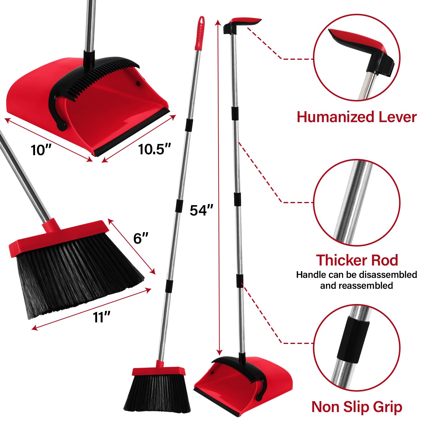 MOPPLEX Broom and Dustpan Set Combo, Kitchen Broom and Dustpan for Easy Sweeping, Premium Broom and Dustpan Set for Home Cleaning, Perfect Dust Pan and Broom Set for Home, Kitchen, and Office