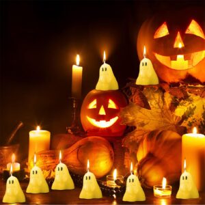 Asbondy 6 Pcs Halloween Ghost Candles, Cute Ghost Decorative Candle Set, Burning Candles, White Soy Wax Horror Candles for Halloween Party and Table Decorations