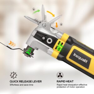 Inequalit Oscillating Tool, 3.5A Oscillating Multi Tool Kit with 6 Variable Speed, 4° Oscillation Angle, Quick Release System and 30-Piece Accessory Set for Cutting, Sanding, Grinding