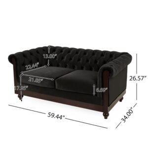 LUMISOL 59" Chesterfield Loveseat with Rolled Arms, Modern Velvet Sofa 2-Seater Tufted Couch with Nailhead and Solid Wood Legs for Living Room, Bedroom, Office, Black