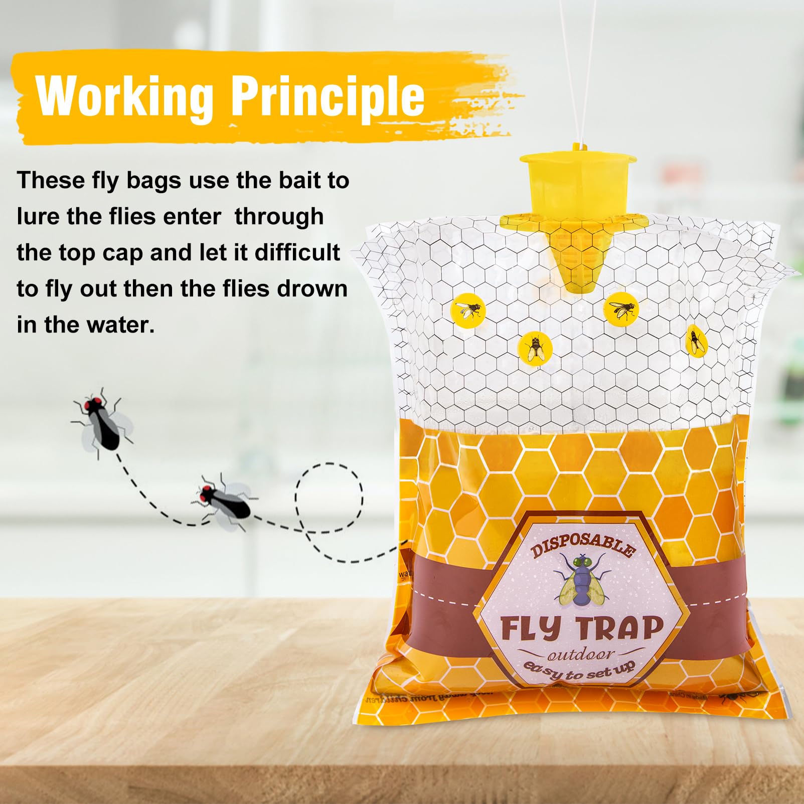 Big Fly Traps Outdoor Hanging, 8 Natural Pre-Baited Fly Bag Outdoor Disposable, Fly Hunter Stable Horse Ranch Fly Trap, Fly Catcher Killer Repellent Control for Mosquito Bug Barn Farm Patio & Camping