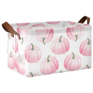 takiito pink pumpkins storage bin for organizing shelves, fabric storage basket with handles for books toys closet, 1 pack