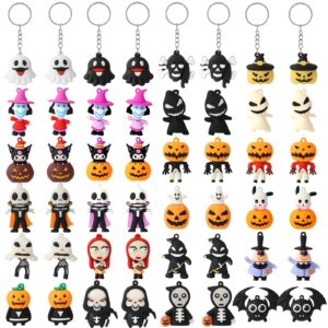 becfupo 24 pcs halloween keychains bulk, 3d shaped pumpkin ghost skull head halloween keychain accessories for adults halloween party supplies, halloween party decoration