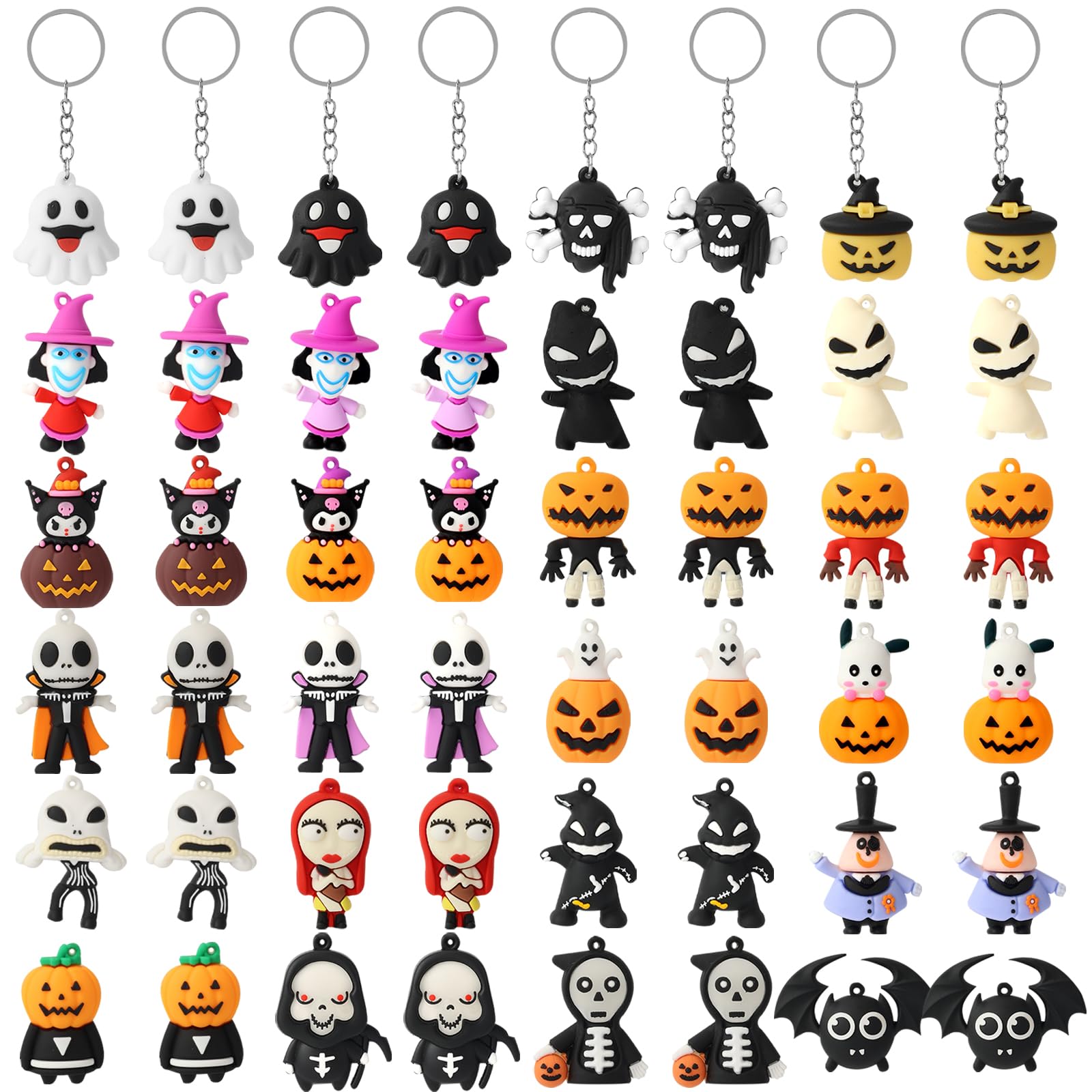 Becfupo 24 Pcs Halloween Keychains Bulk, 3D Shaped Pumpkin Ghost Skull Head Halloween Keychain Accessories For Adults Halloween Party Supplies, Halloween Party Decoration