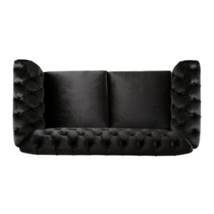 LUMISOL 59" Chesterfield Loveseat with Rolled Arms, Modern Velvet Sofa 2-Seater Tufted Couch with Nailhead and Solid Wood Legs for Living Room, Bedroom, Office, Black