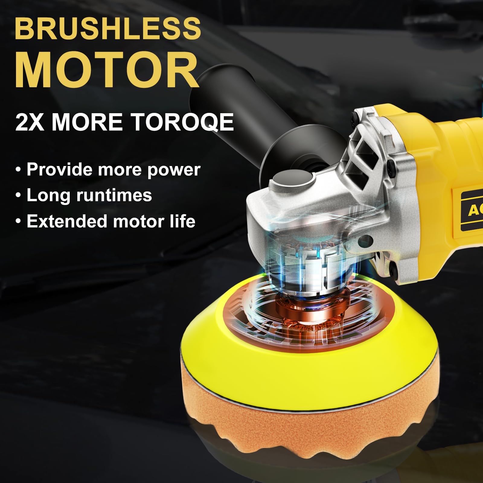 Cordless Buffer Polisher Compatible with DEWALT 20V Max Battery, 5000-10000RPM Variable Speed Brushless Motor Car Buffer, Rotary Polisher for Boat and Wood, Car Polishing and Waxing (Tool Only)