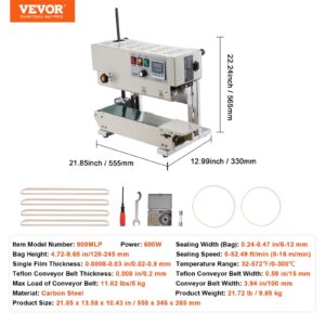 VEVOR Continuous Bag Band Sealing Machine, 0.24-0.47 in/6-12 mm Seal Width, Vertical Band Sealer Machine with Digital Temperature Control, Carbon Steel Bag Sealer for 0.02-0.8 mm Plastic Bags Films