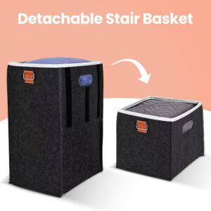 JVC Valley Detachable Felt Stair Basket for Wooden and Carpet Stairs| 8.5” Step Sturdy Storage Organizer with Removable Leather Straps for Home, Laundry, and Office - Dark Grey