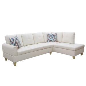 NicBex Sectional Couches for Living Room 2 Pieces Modern Sectional Sofa with Right Chaise Sectional Couch with Solid Frame Classic L Shape Sectional Sofa Set with Faux Leather, White