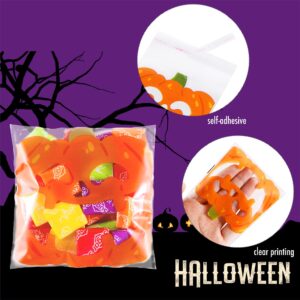 BLEWINDZ 300pcs Halloween Goodie Bags, Small Halloween Candy Treat Bags Self Adhesive Clear Cellophane Bags for Kids Halloween Party Favors (12 Style)